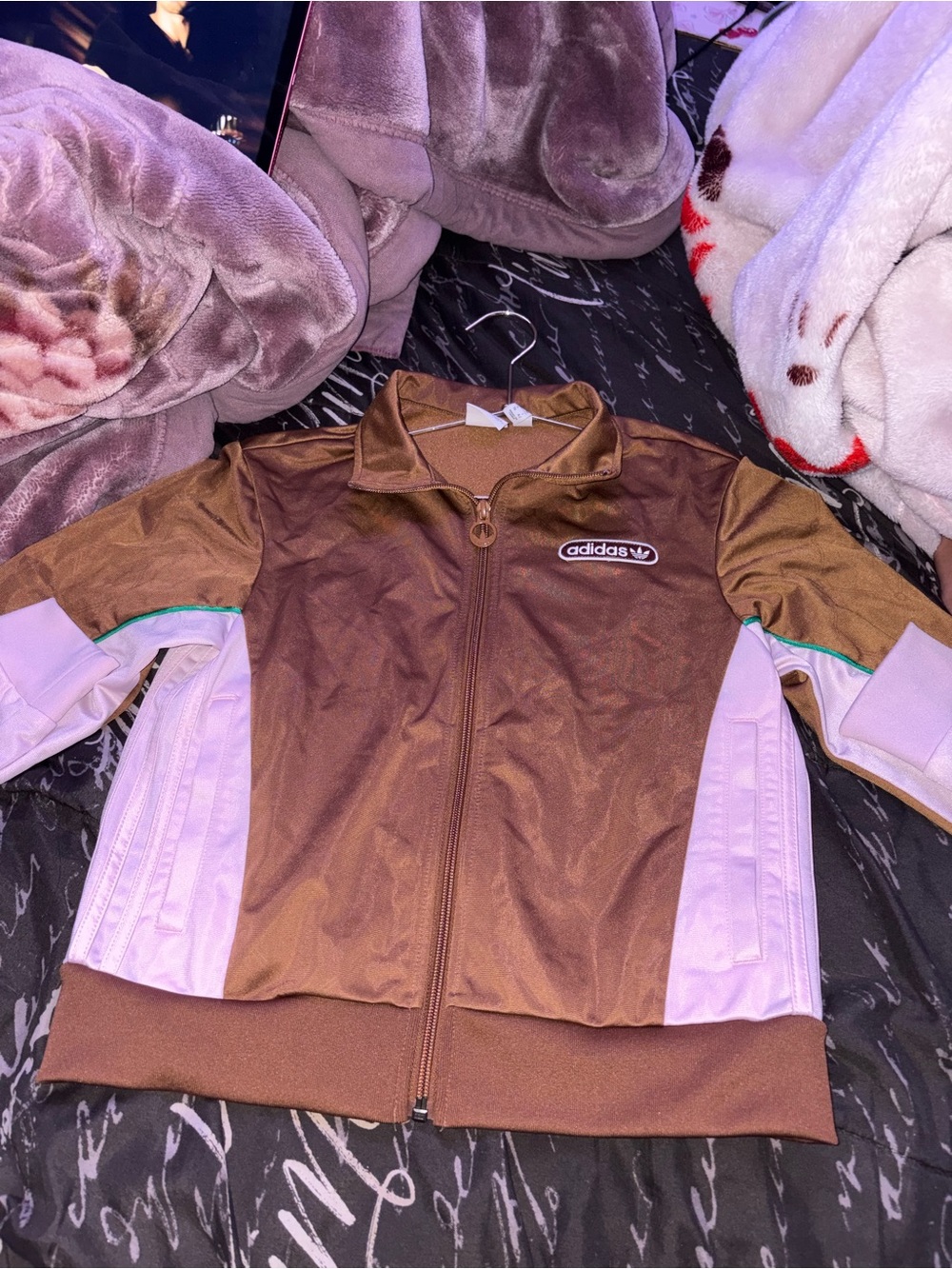 adidas Brown & Light Pink Kids' Track Jacket with Mint Accent